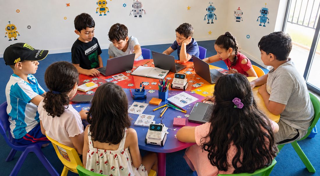 Older kids programming the Codey Rocky robot