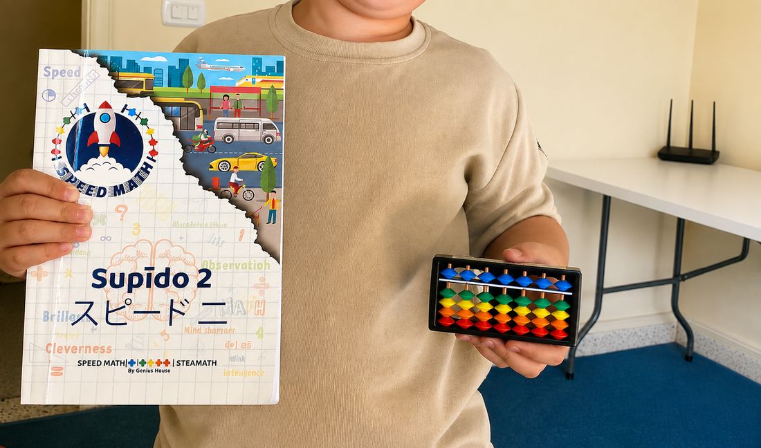 Child practising Speed Math on a soroban abacus